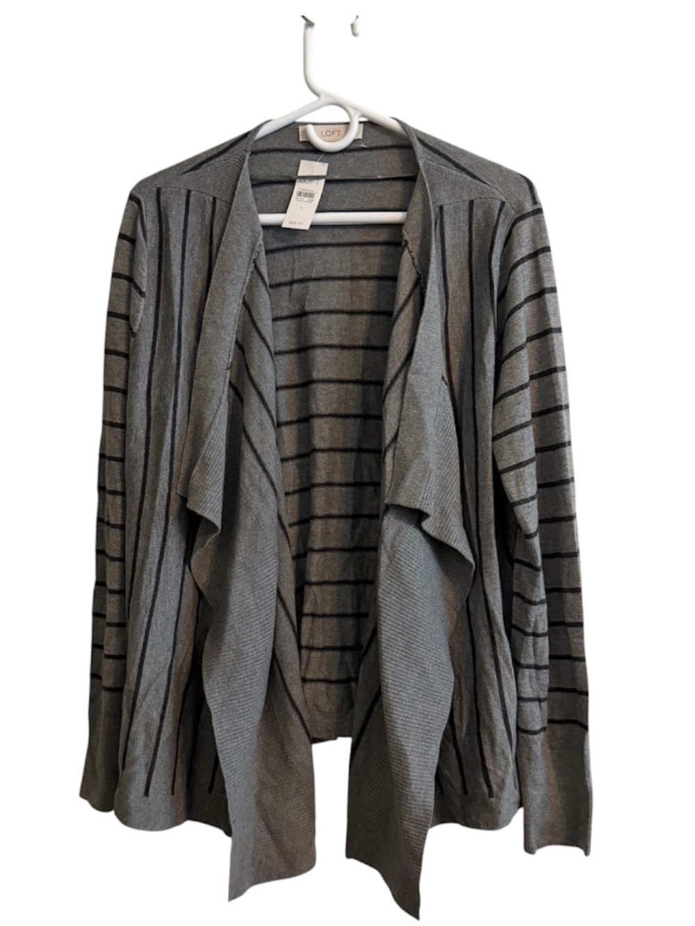 Loft Gray Striped Cardigan Size Large
